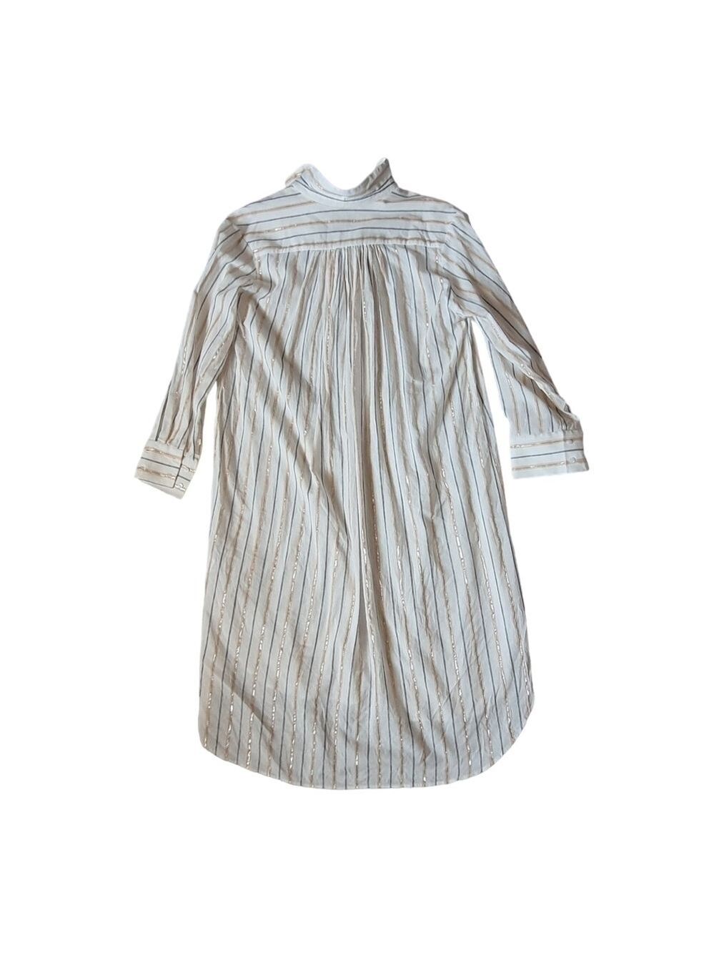 Munthe Long Sleeve Cotton Tshirt Dress Pullover Neutral Cream Metallic - Picture 6 of 14